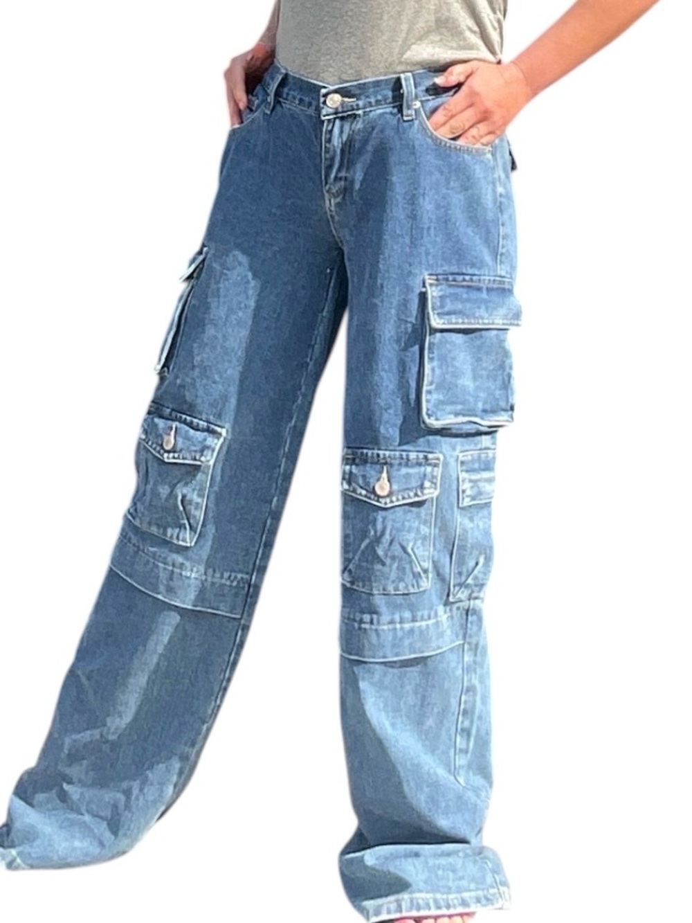 Böhme Oversized Cargo‎ Jeans Small Wide Leg Utility Denim Multi Pocket Y2K